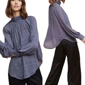 Anthropologie Feather Bone Marietta Button Down Top Lg